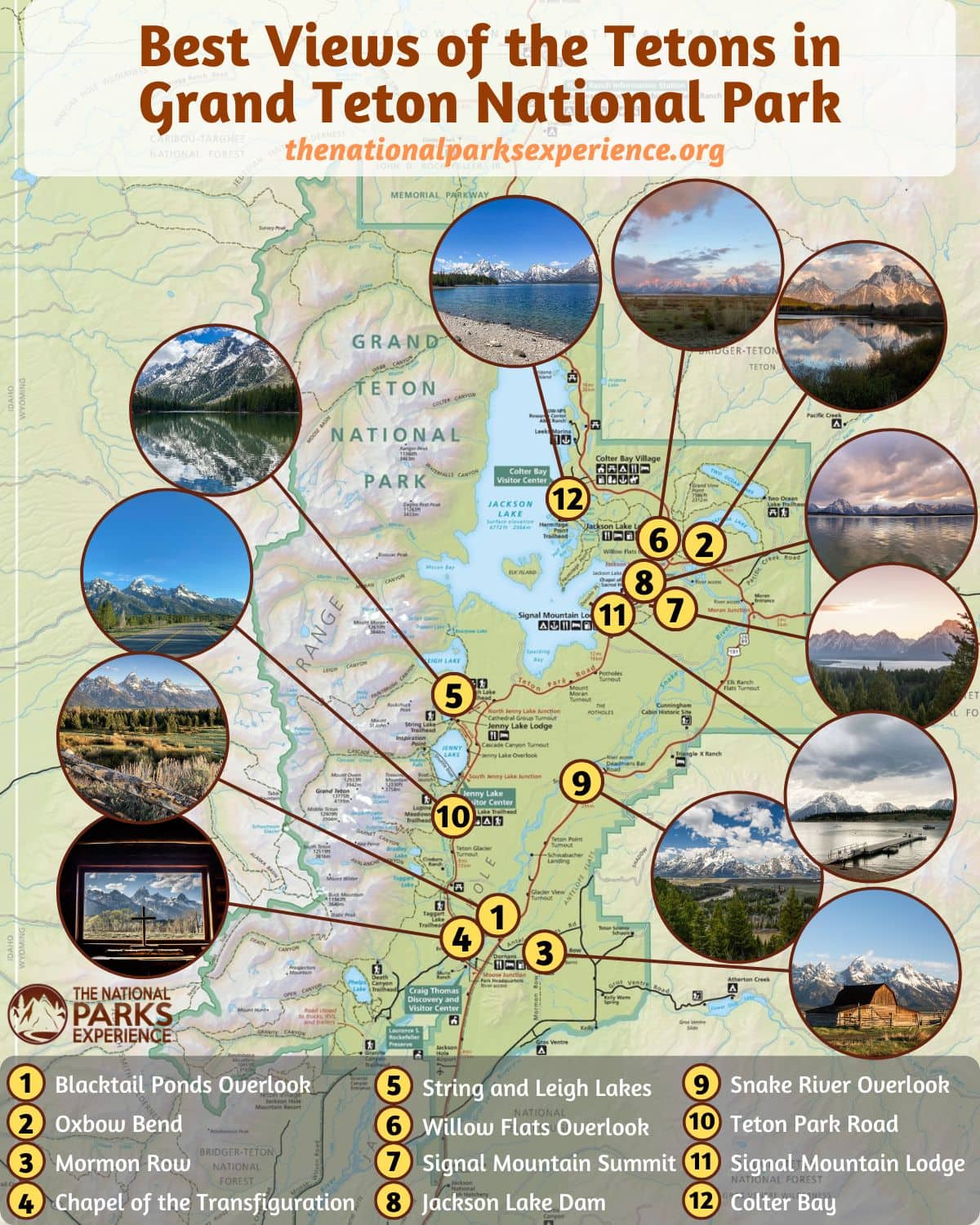 Map of the Best Views of the Teton Range in Grand Teton National Park