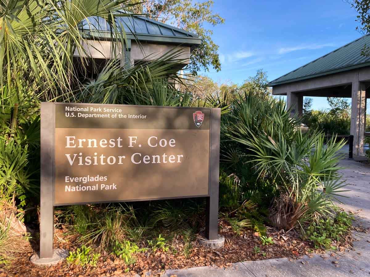 Ernest F. Coe Visitor Center sign in Everglades National Park, Florida