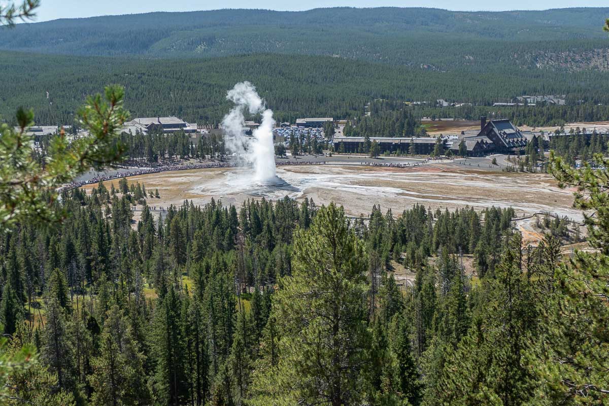 Old Faithful Geyser seen from Observation Point in Yellowstone National Park - Image credit NPS Diane Renkin