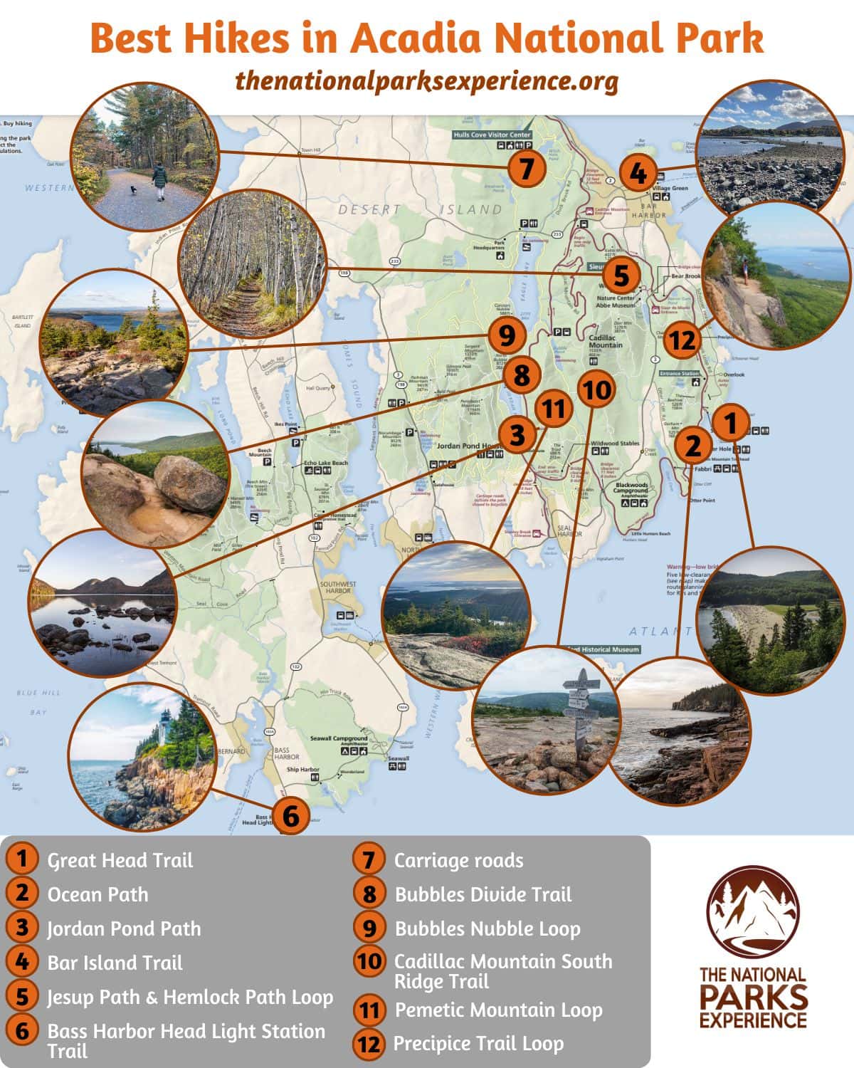 Best Day Hikes in Acadia National Park Map