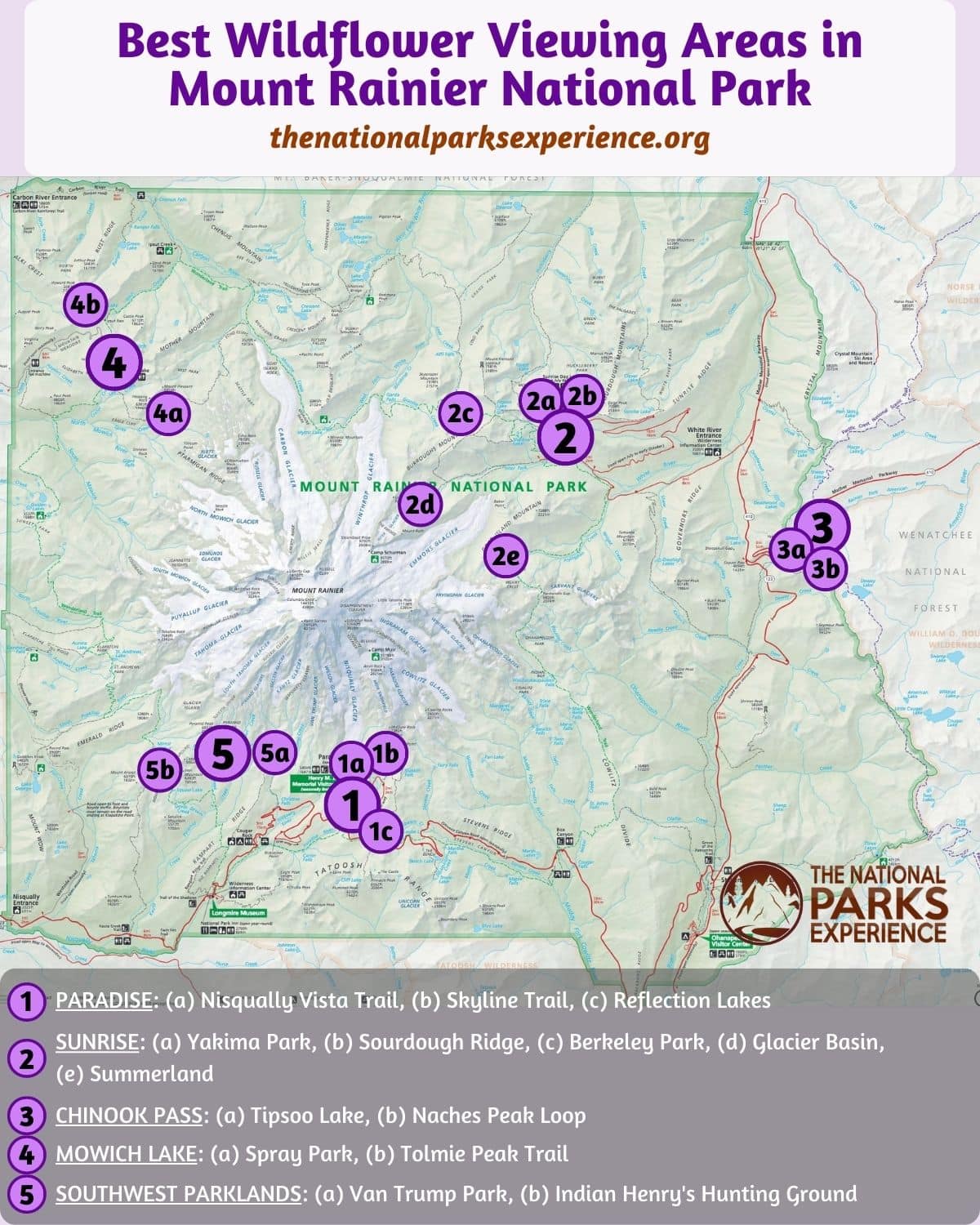 Map of the Best Mount Rainier National Park Wildflower Viewing Areas