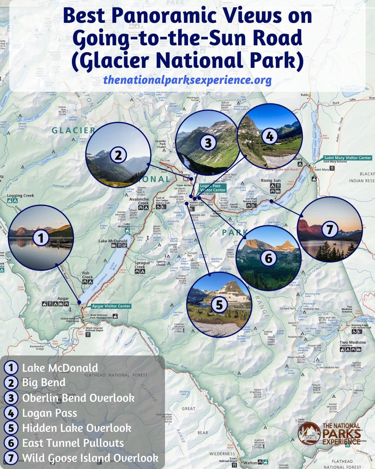 Best Panoramic Views on Going-to-the-Sun Road, Glacier National Park Map