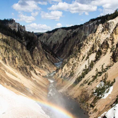 Brink of the Lower Falls rainbow, Grand Canyon of the Yellowstone in Yellowstone National Park