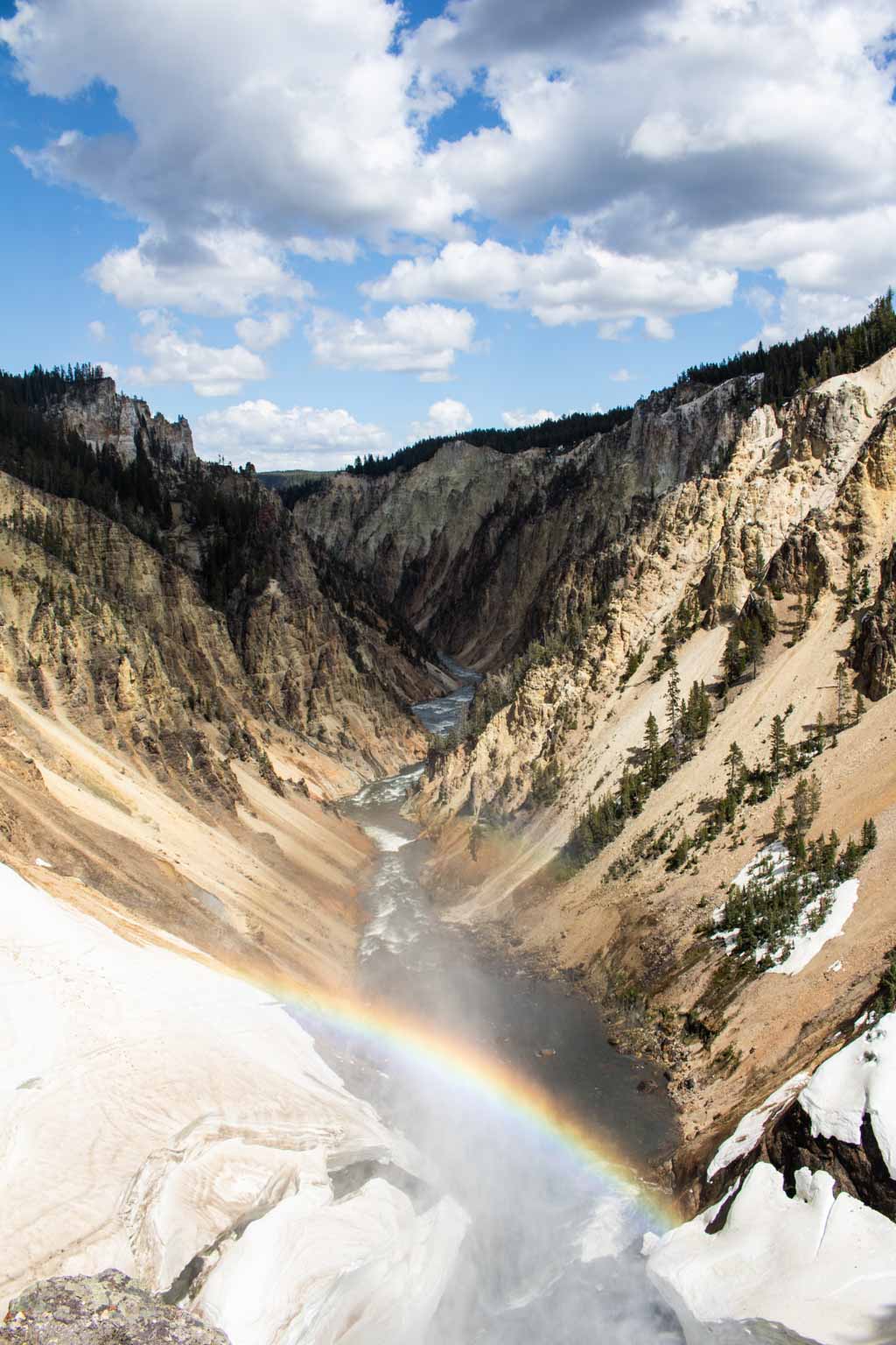 Views of the Brink of the Lower Falls with rainbow, Grand Canyon of the Yellowstone in Yellowstone National Park