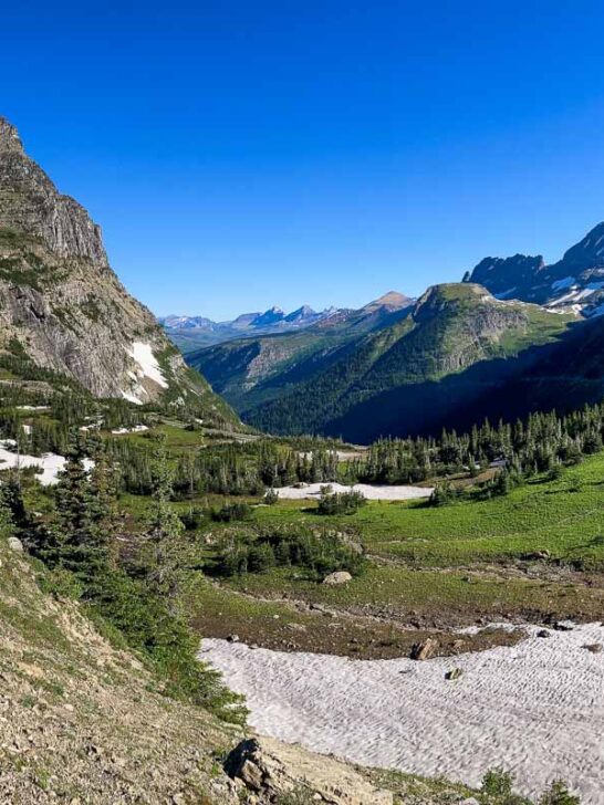 Highline Trail and Going-to-the-Sun Road panorama on Logan Pass, Glacier National Park