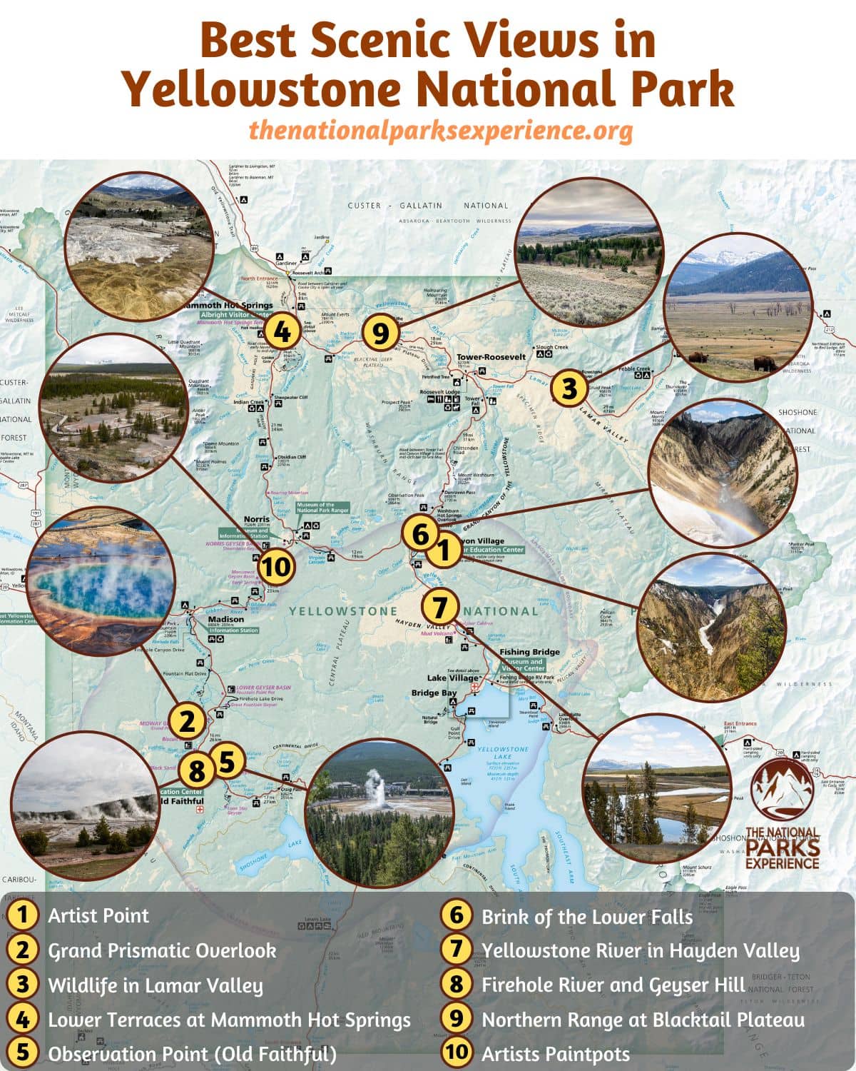 Map of the Best Views in Yellowstone National Park