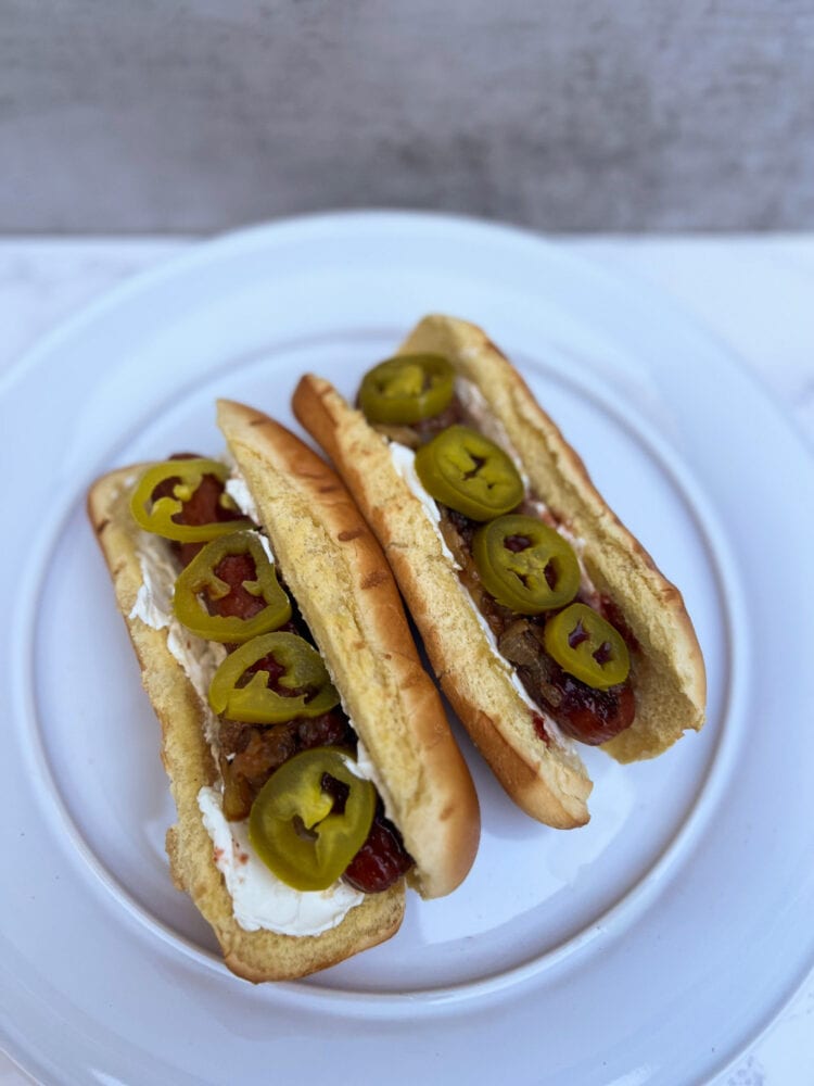 Mount Rainier National Park hot dogs recipe inspired by Seattle-style dogs