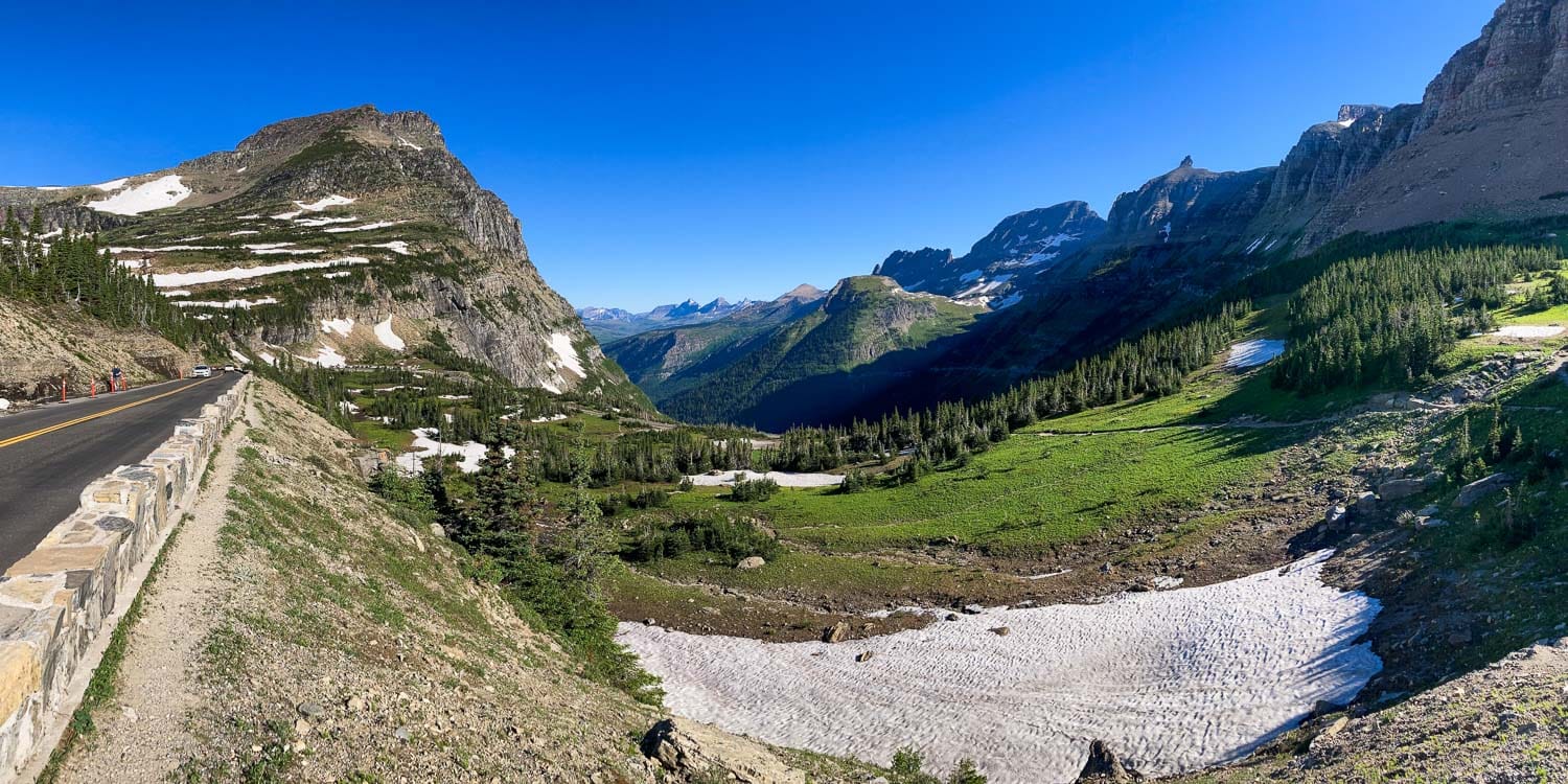 Panoramic views of Going-to-the-Sun Road at Logan Pass, Glacier National Park