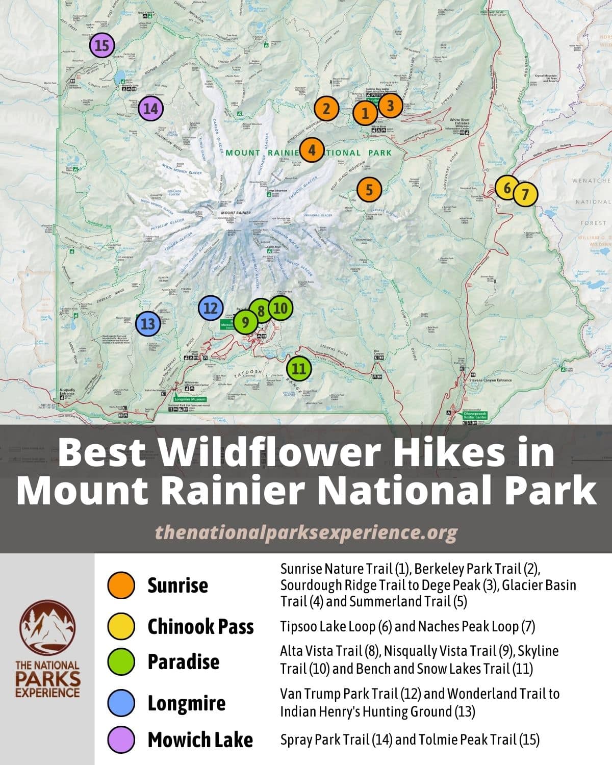 Map of the Best Wildflower Hikes in Mount Rainier National Park