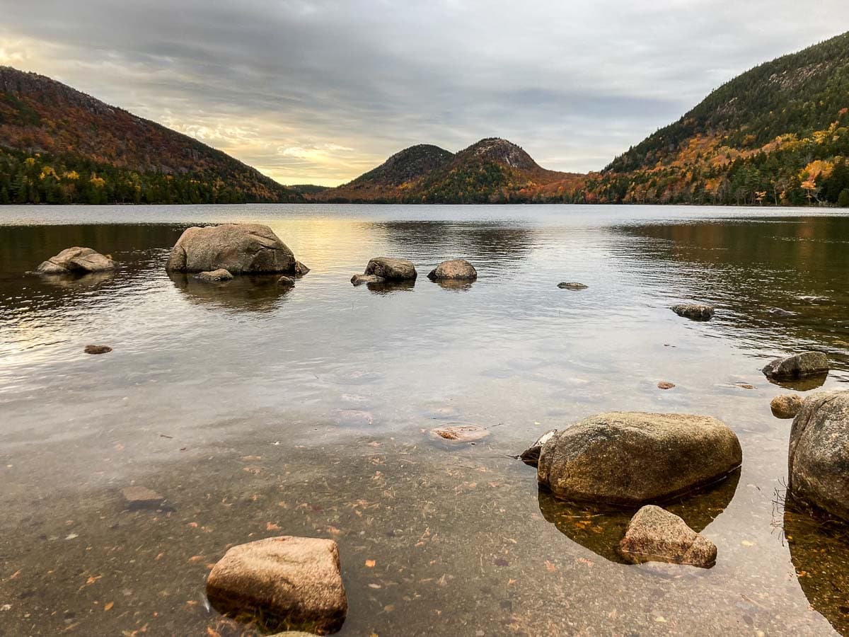 Cloudy fall day at Jordan Pond in Acadia National Park, Maine