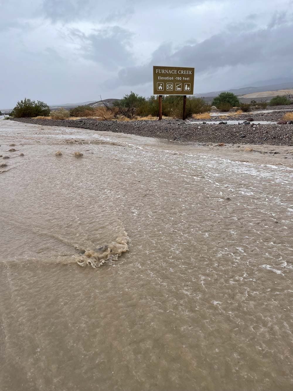 Flooding at Furnace Creek in Death Valley National Park caused by Tropical Storm Hilary - Image credit NPS