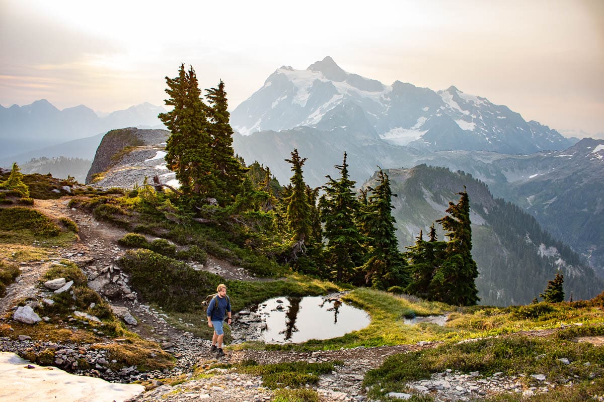 Hiker on Table Mountain Trail in Mount Baker-Snoqualmie National Forest, Washington State