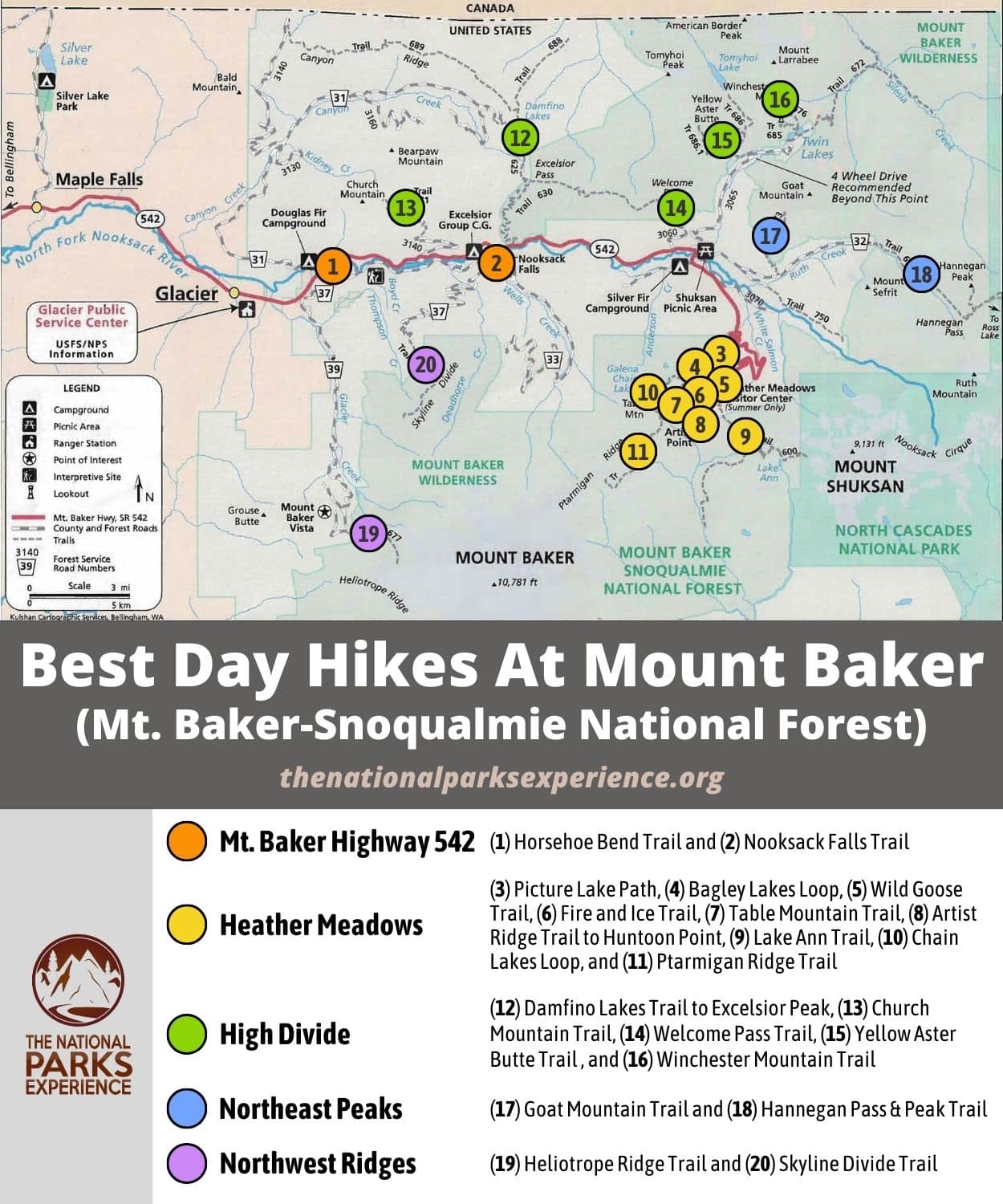 Map of the Best Mount Baker Day Hikes and Trails