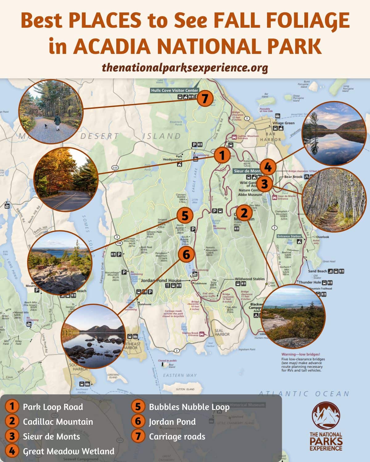 Map of the Best Places for Fall Colors in Acadia National Park, Maine