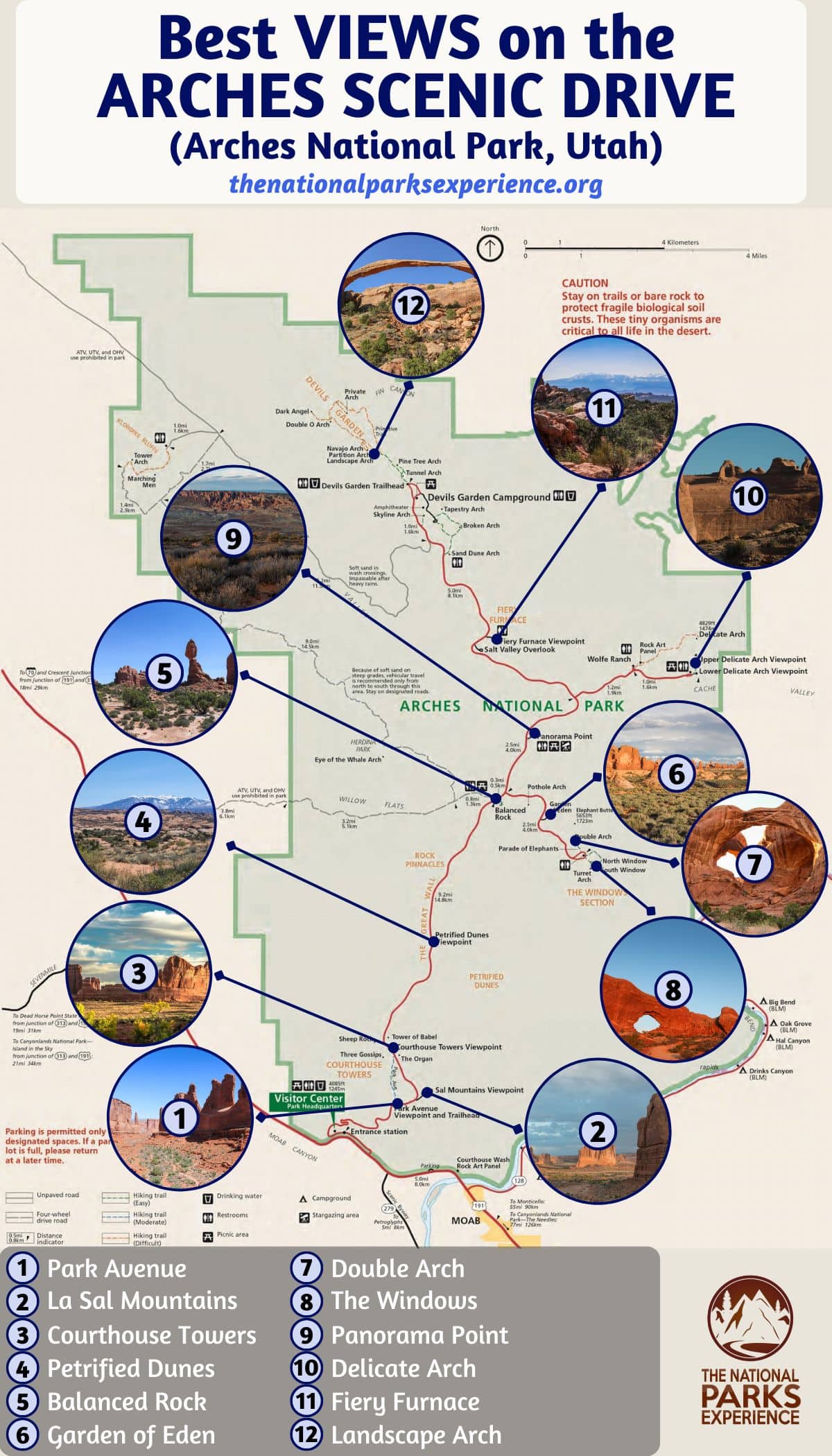 Map of the Best Views on the Arches National Park Scenic Drive