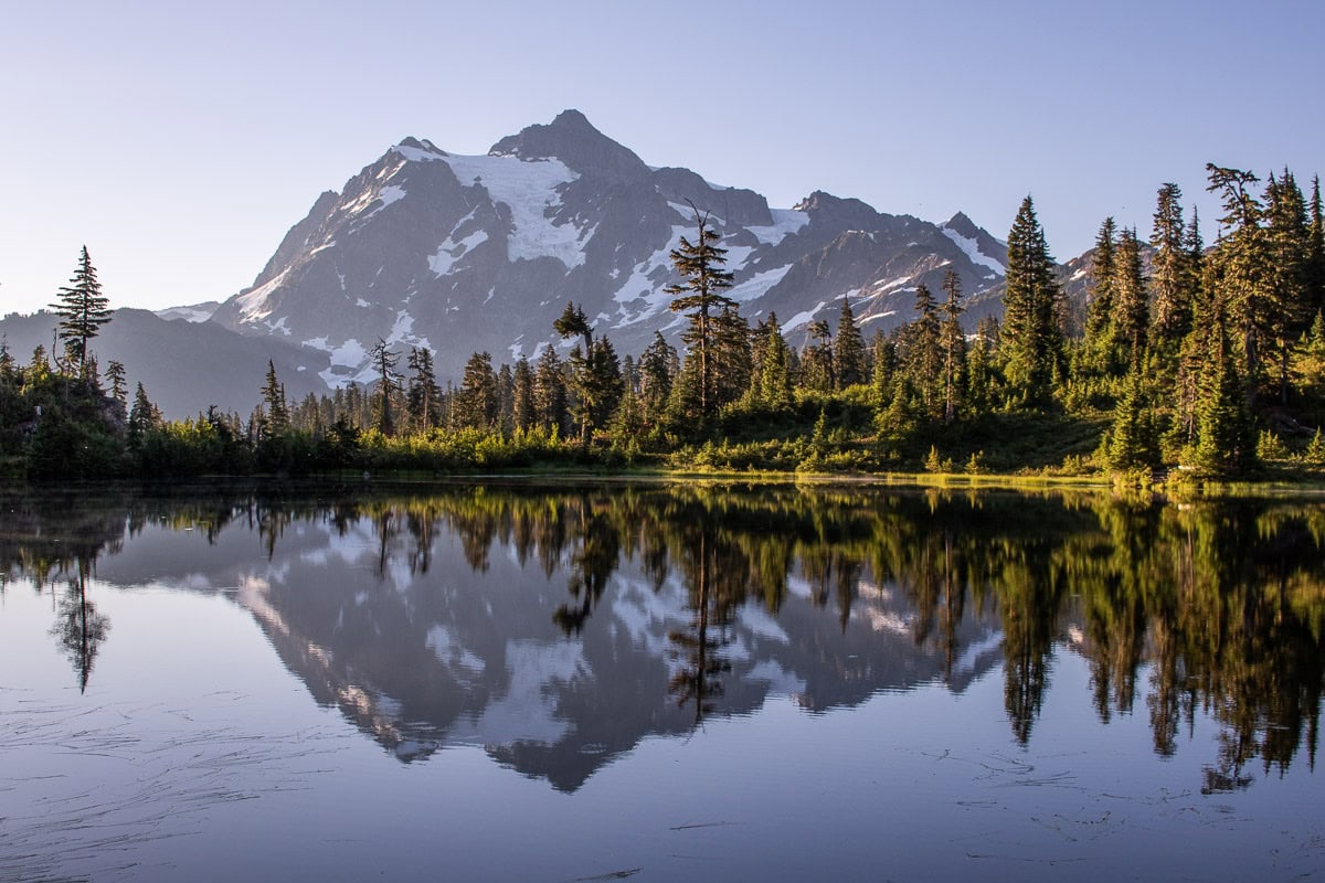 Mount Shuksan reflection in Picture Lake, Mount Baker-Snoqualmie National Forest, Washington