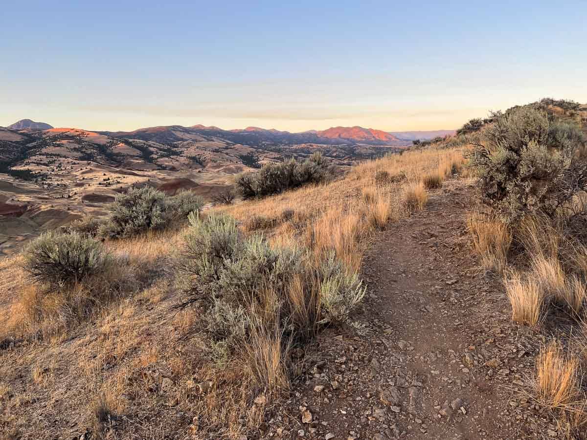 Carroll Rim Trail at sunrise in the Painted Hills Unit, John Day Fossil Beds National Monument