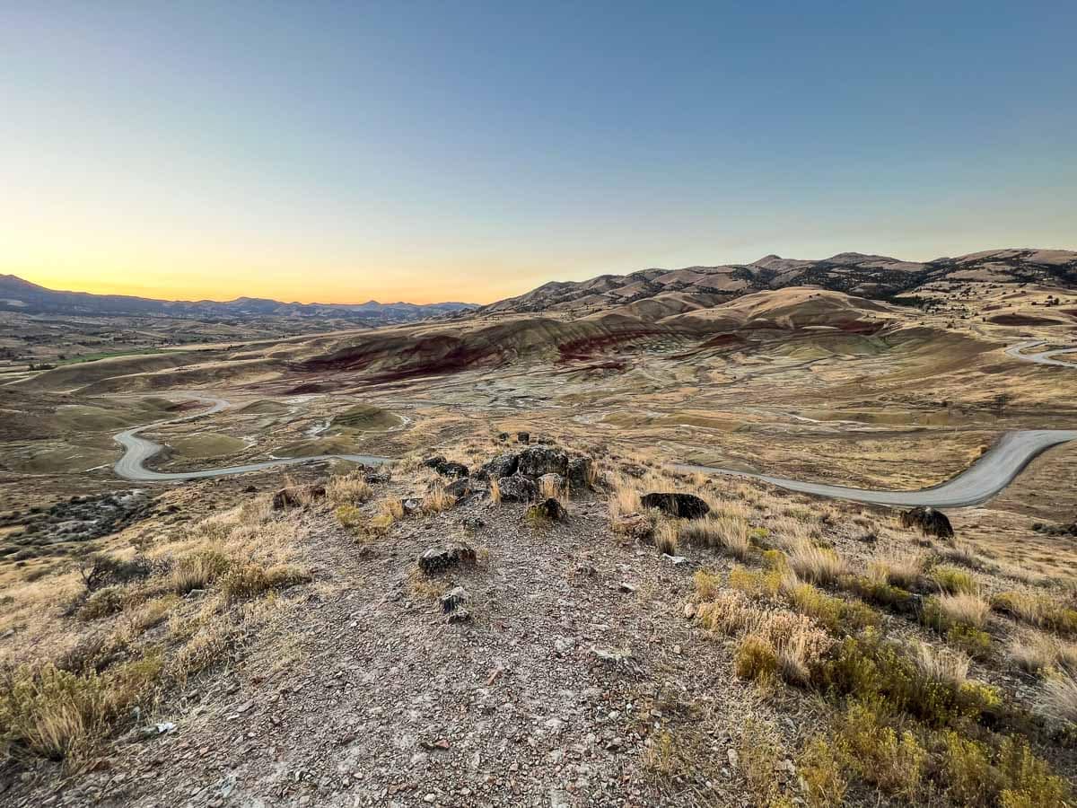 Carroll Rim Trail sunrise view of the Painted Hills in John Day Fossil Beds National Monument