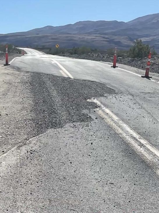 Gravel filled area in pavement along California Highway 190 - Image credit NPS Abby Wines