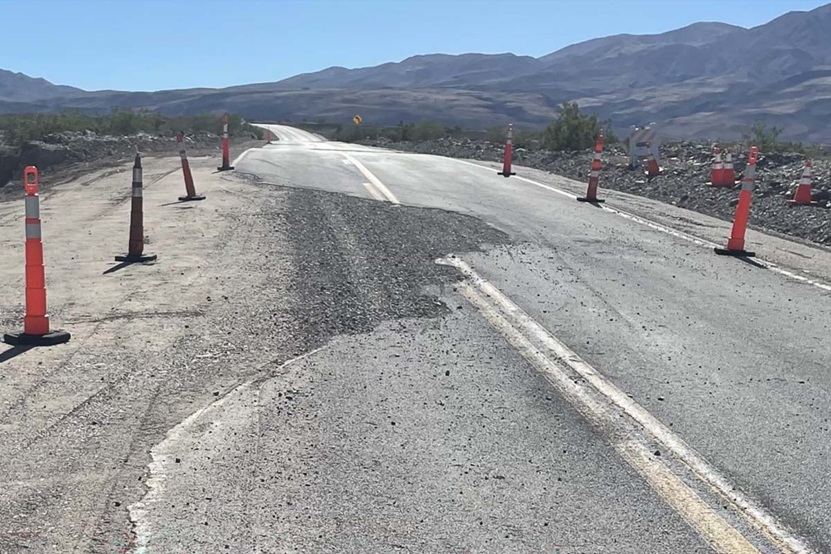 Gravel filled area in pavement along California Highway 190 - Image credit NPS Abby Wines