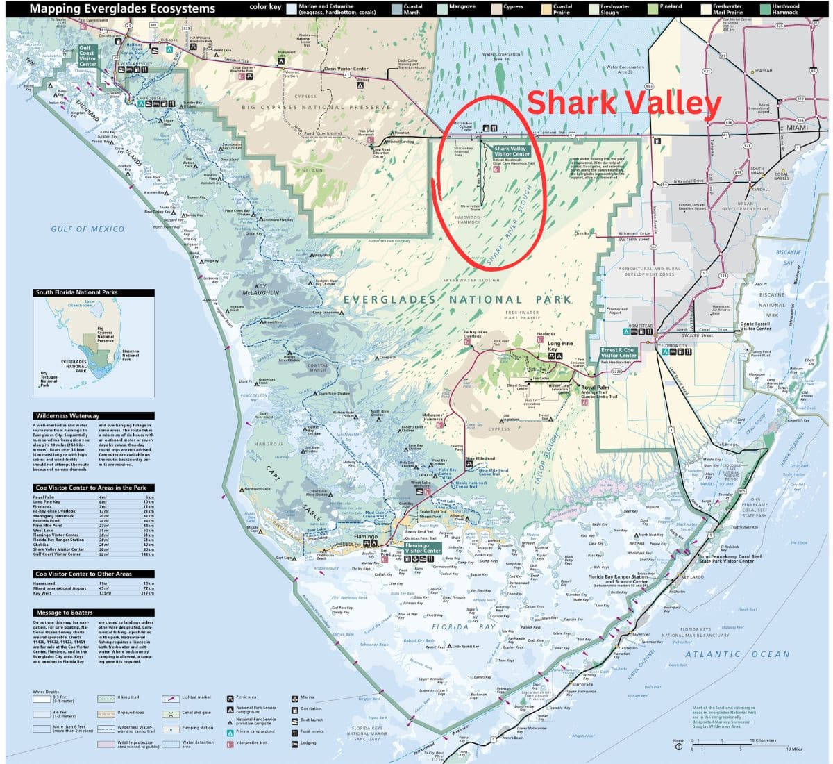 Map of Everglades National Park With Location of Shark Valley