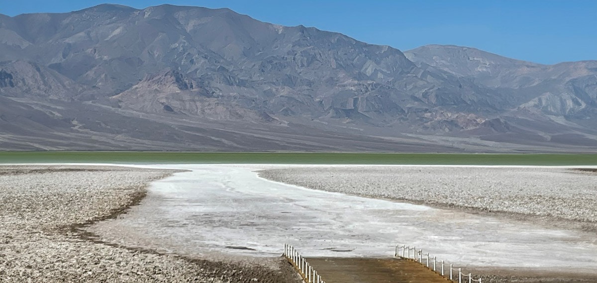 There is a shallow lake at Badwater Basin. It’s only a few inches deep but is an unusual and beautiful sight. Image credit NPS Abby Wines