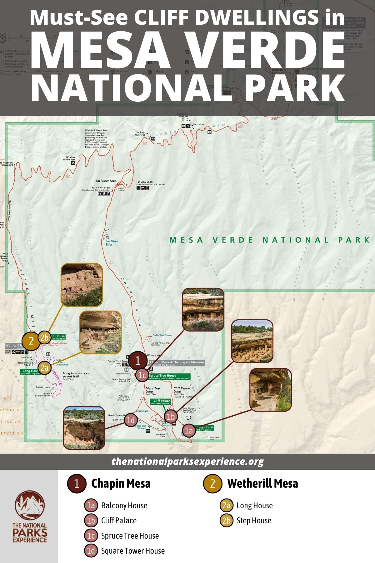 Map of Must-See Cliff Dwellings in Mesa Verde National Park, Colorado