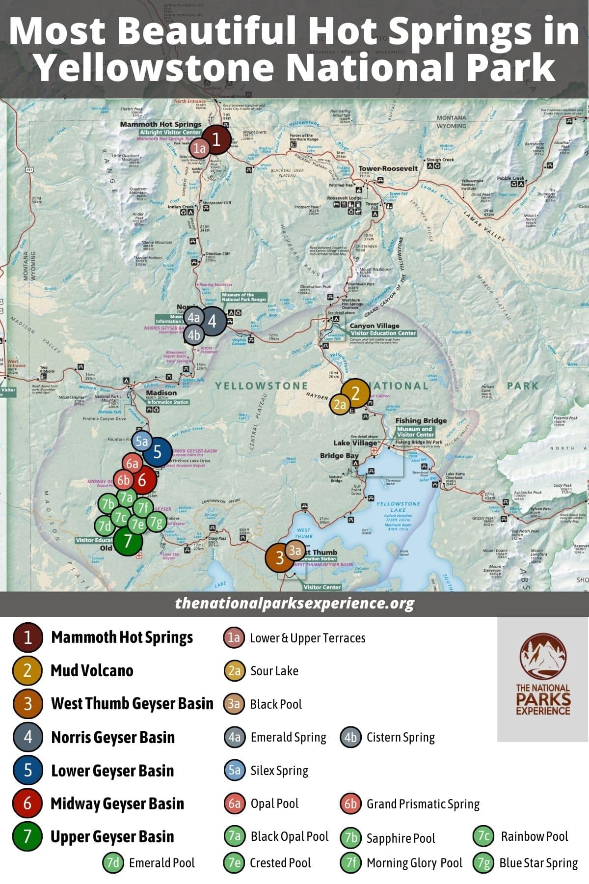 Map of the Best Hot Springs in Yellowstone National Park