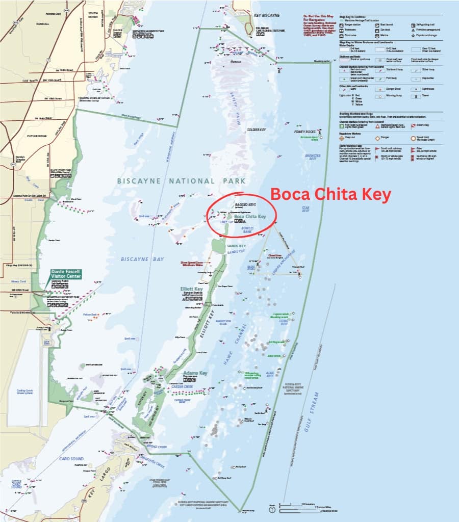 Map of the Location of Boca Chita Key in Biscayne National Park, Florida