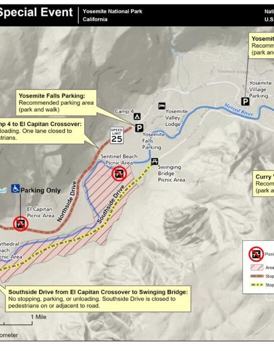 Yosemite Horsetail Falls Special Event Closure Map