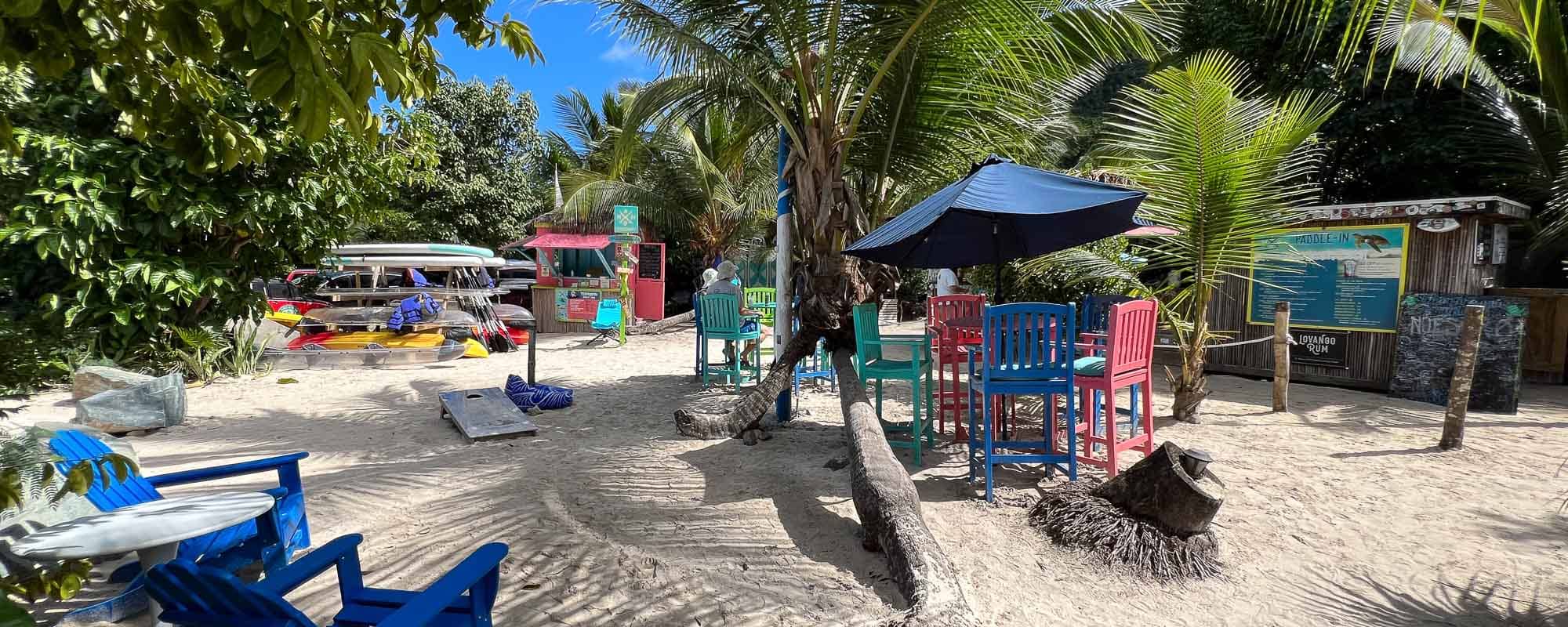 Beach bar and food truck at Maho Bay Beach in Virgin Islands National Park, St. John
