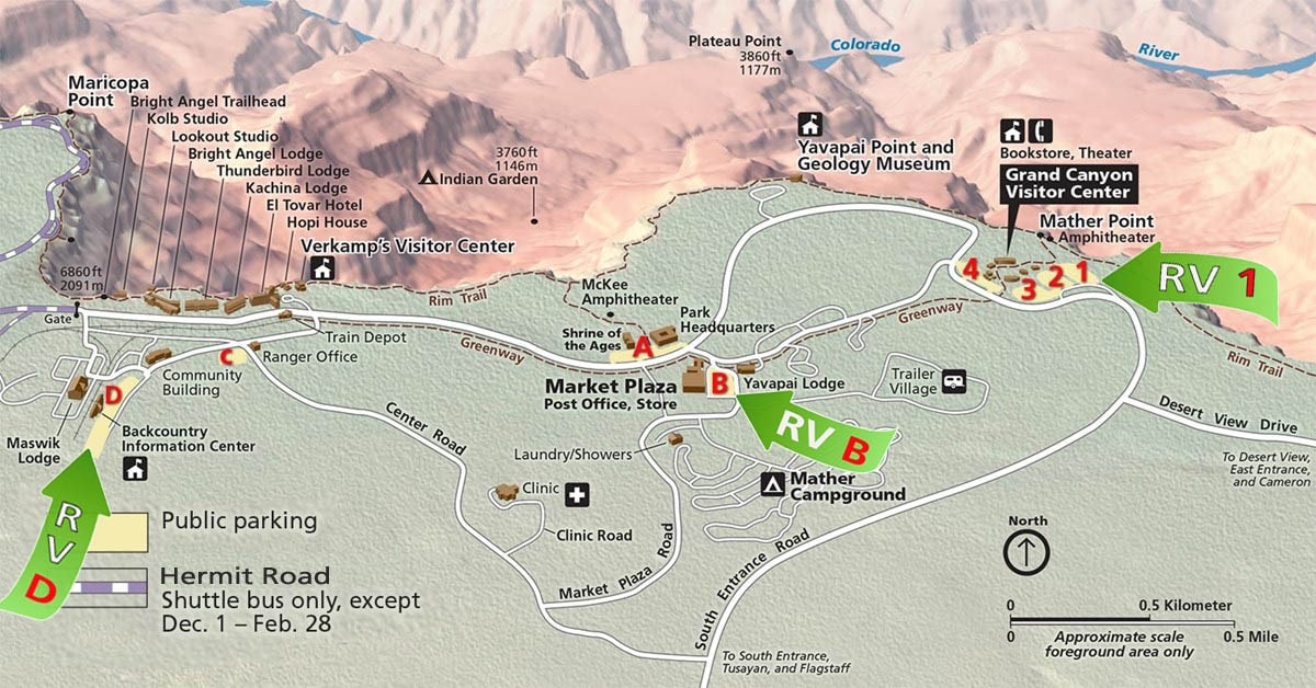 Grand Canyon Village Map - Image credit NPS