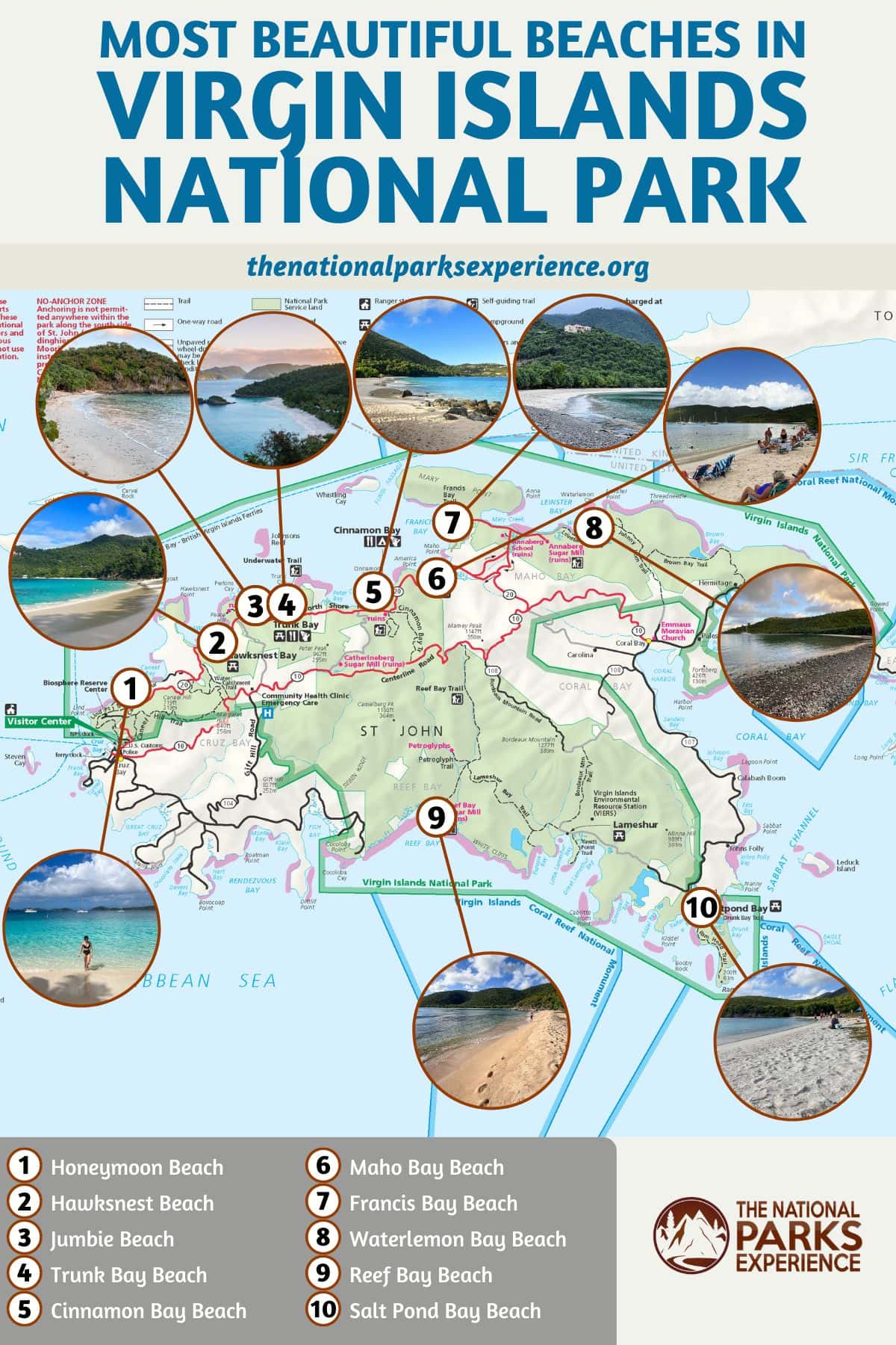 Map of the Most Beautiful Beaches in Virgin Islands National Park
