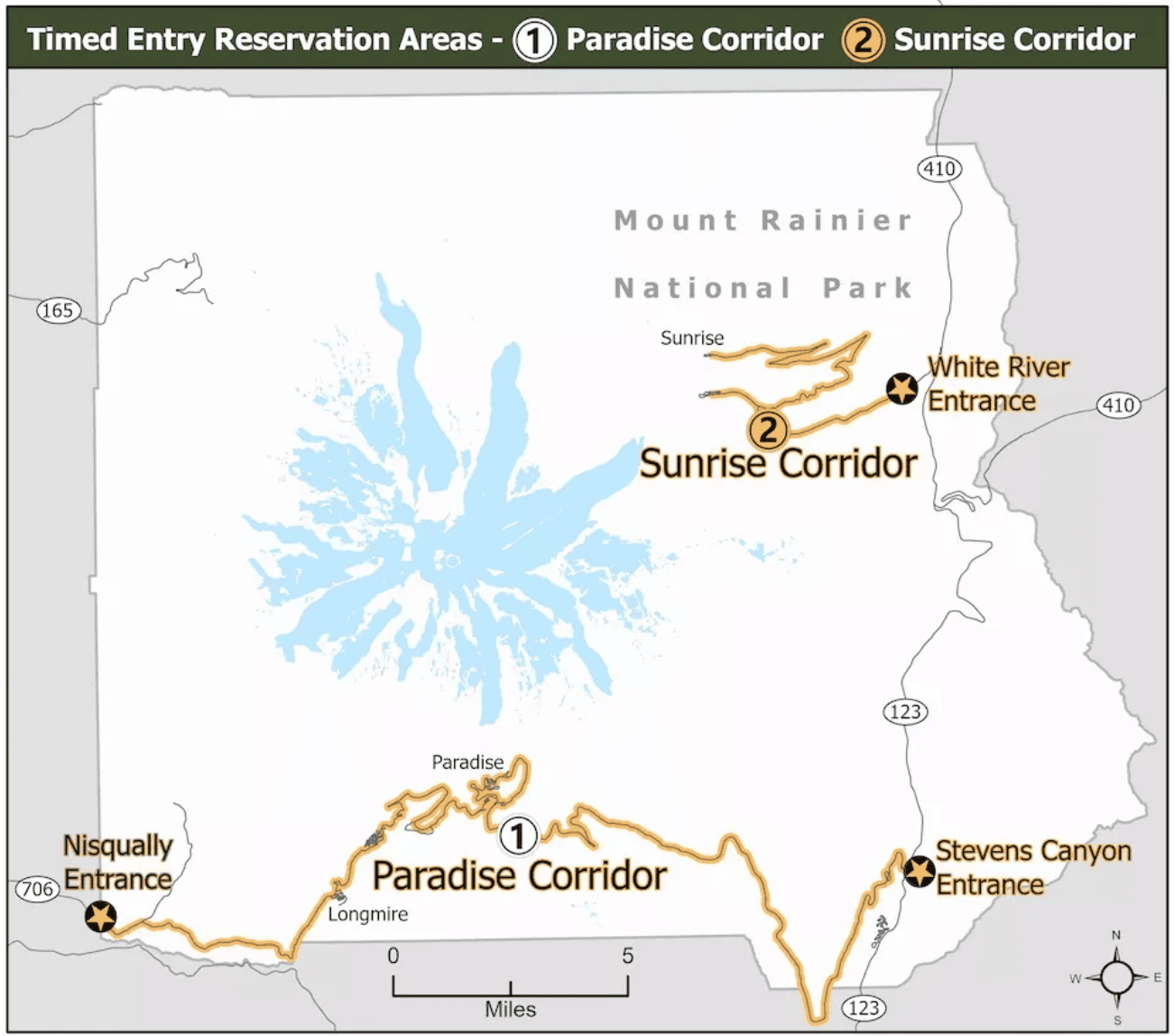Mount Rainier National Park Timed Entry Reservation Areas - Image credit: NPS