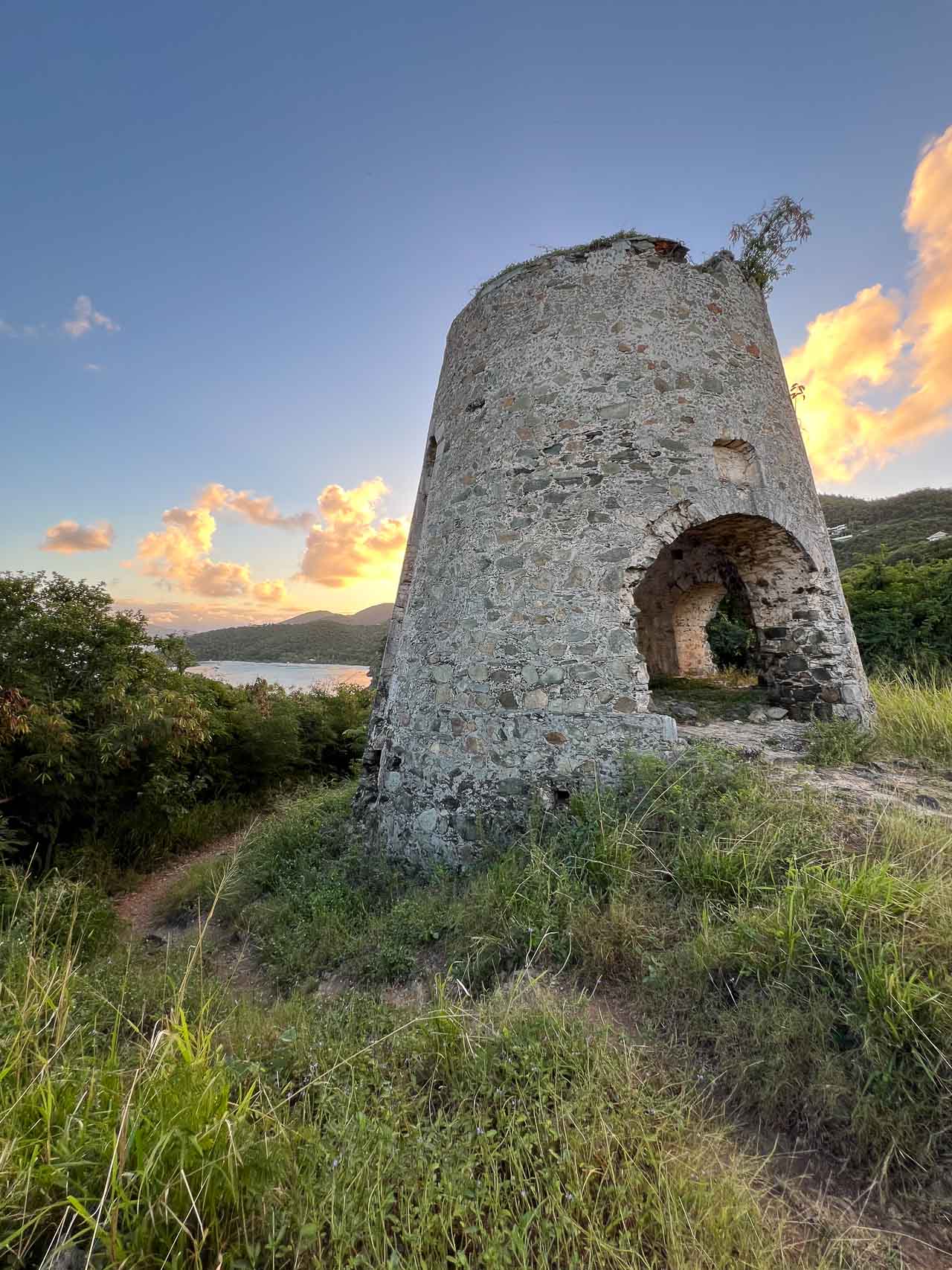 Peace Hill Windmill and trail at sunrise, Virgin Islands National Park