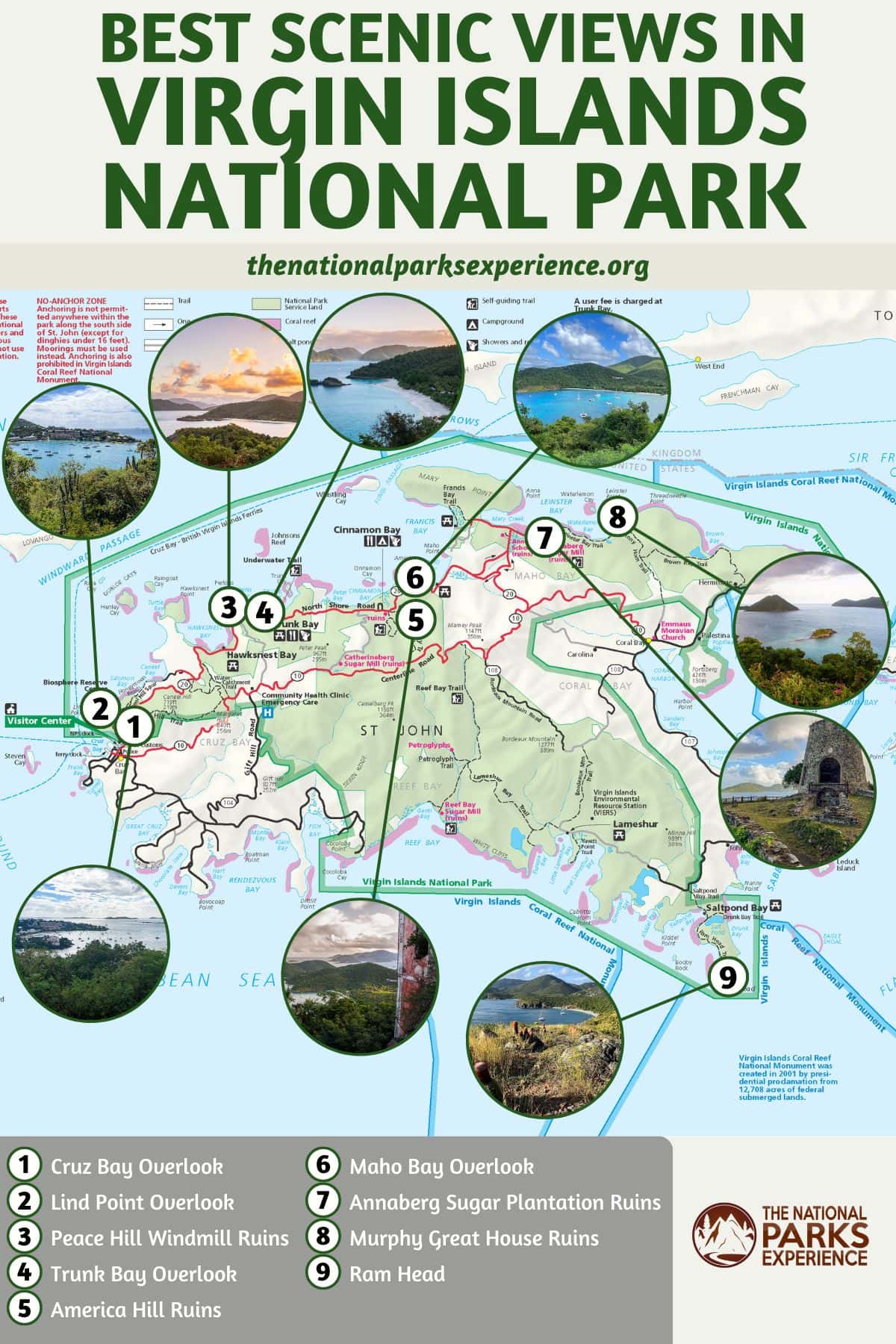 Map of the Best Scenic Views in Virgin Islands National Park