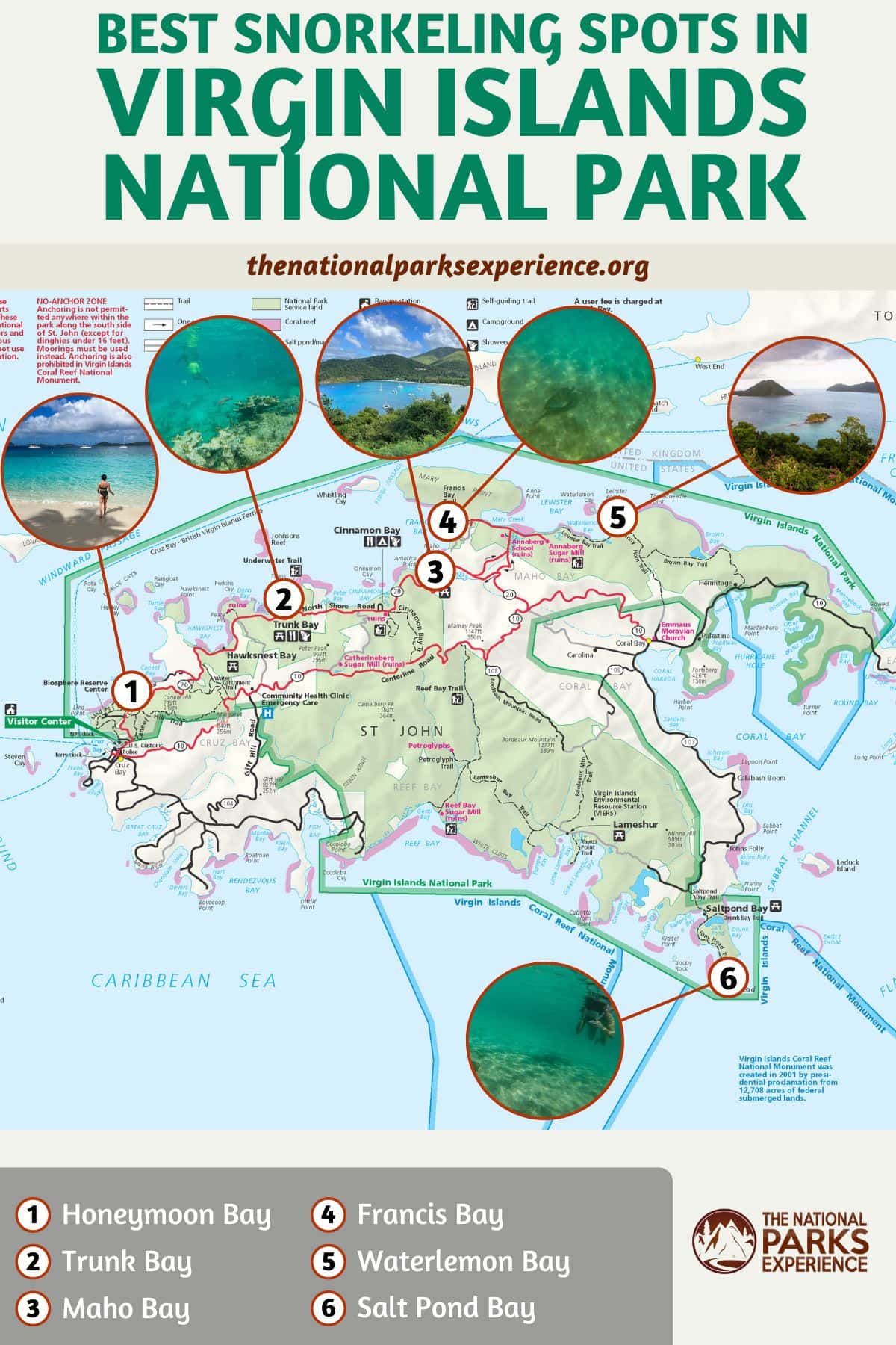 Map of the Best Snorkeling Spots in Virgin Islands National Park
