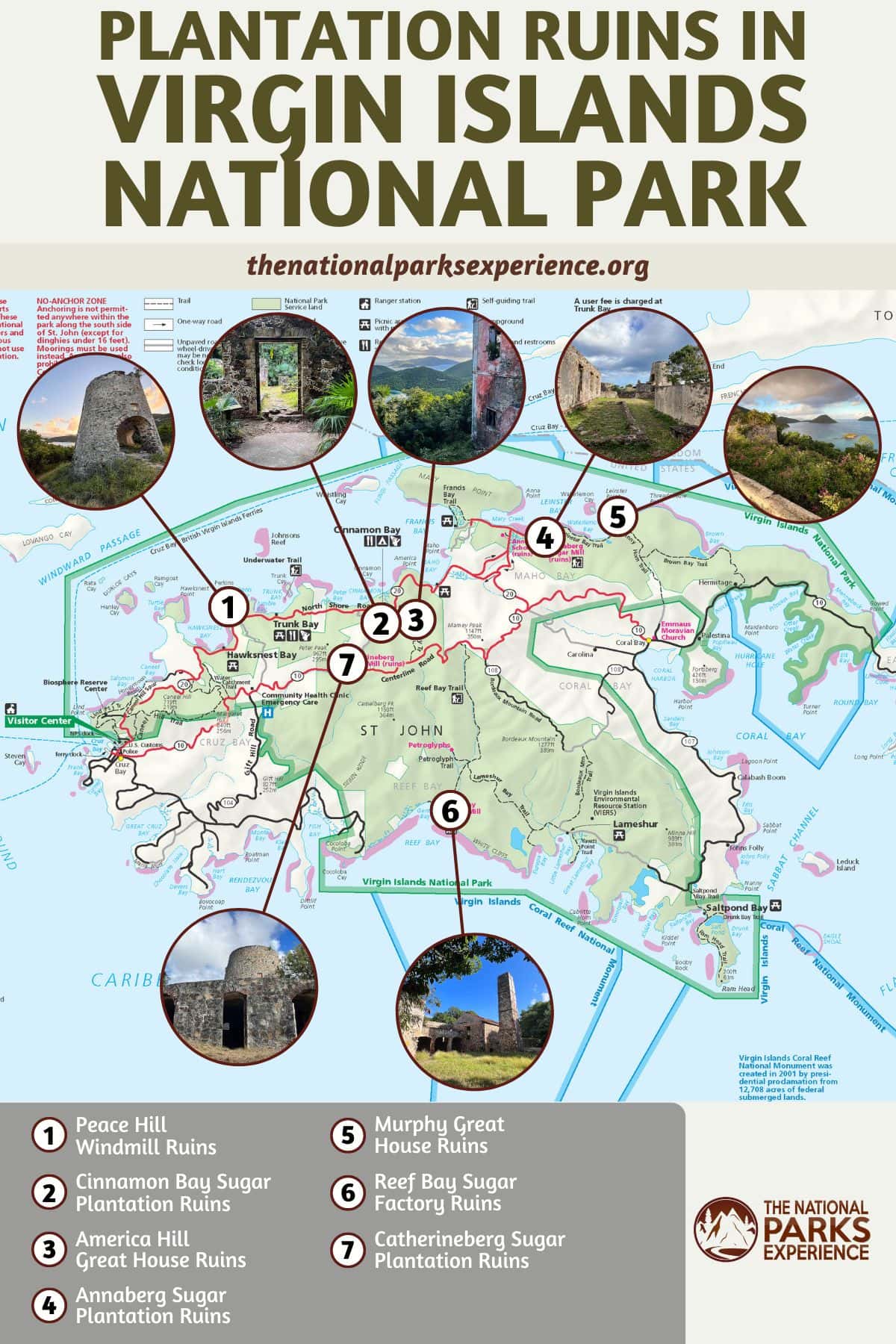 Map of Historic Plantation Ruins in Virgin Islands National Park