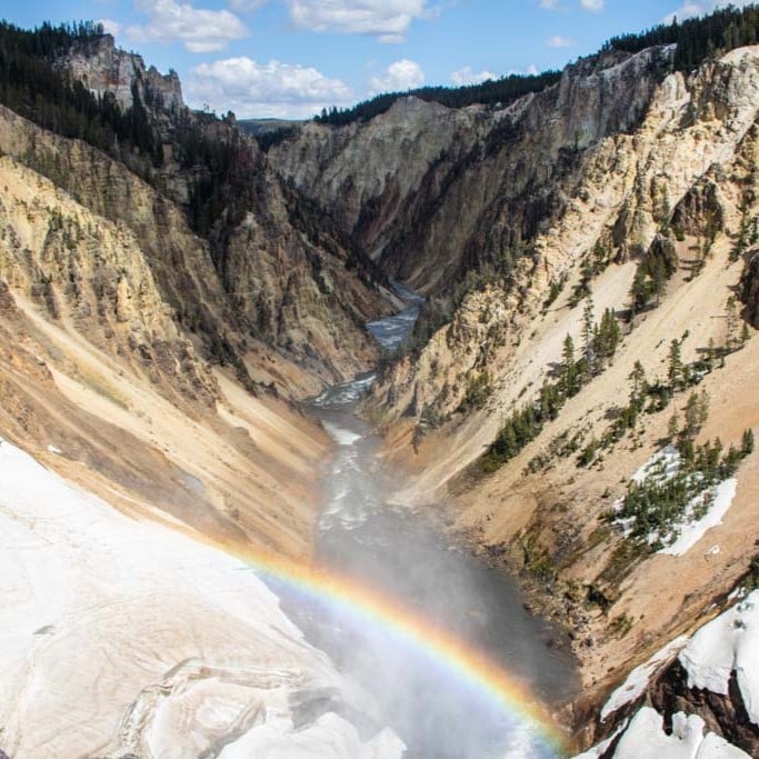 Brink of the Lower Falls rainbow, Grand Canyon of the Yellowstone, Yellowstone National Park, Wyoming