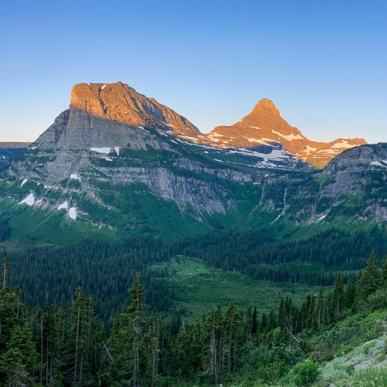 Going-to-the-Sun Road panorama sunrise near Logan Pass in Glacier National Park