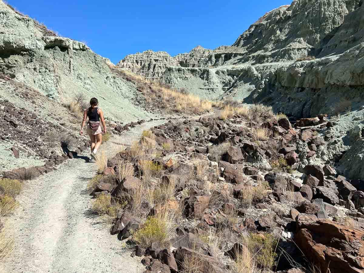 Hiker on the Island in Time Trail at Sheep Rock in John Day Fossil Beds National Monument, Oregon