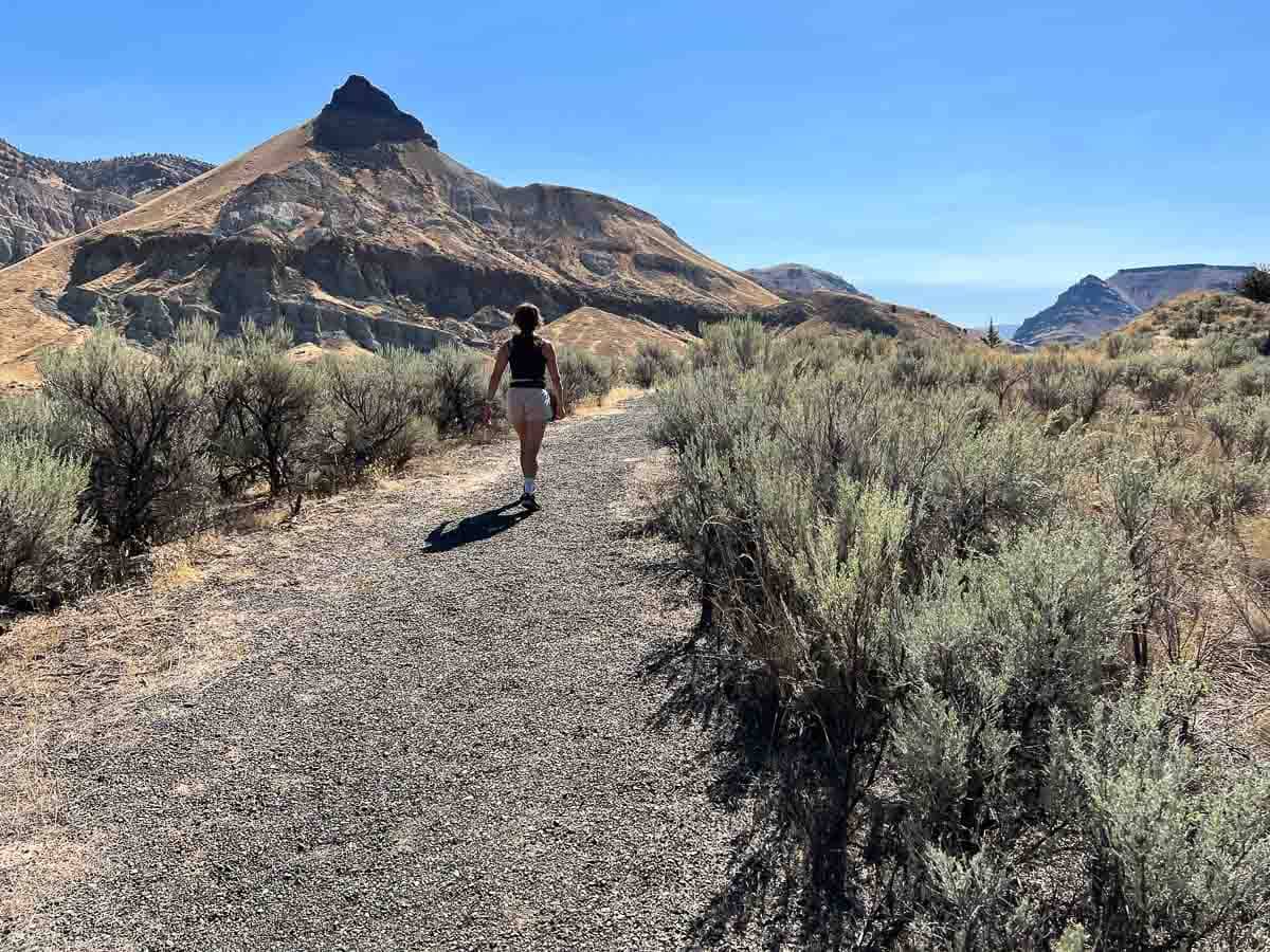 Hiker on the Sheep Rock Overlook Trail at Sheep Rock in John Day Fossil Beds National Monument