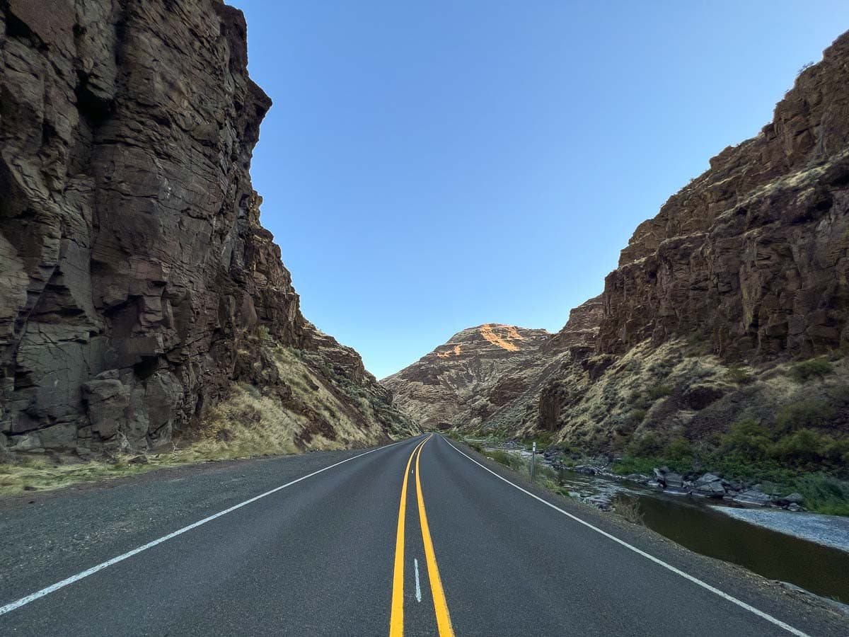 Road through Picture Gorge at the Sheep Rock Unit at John Day Fossil Beds National Monument