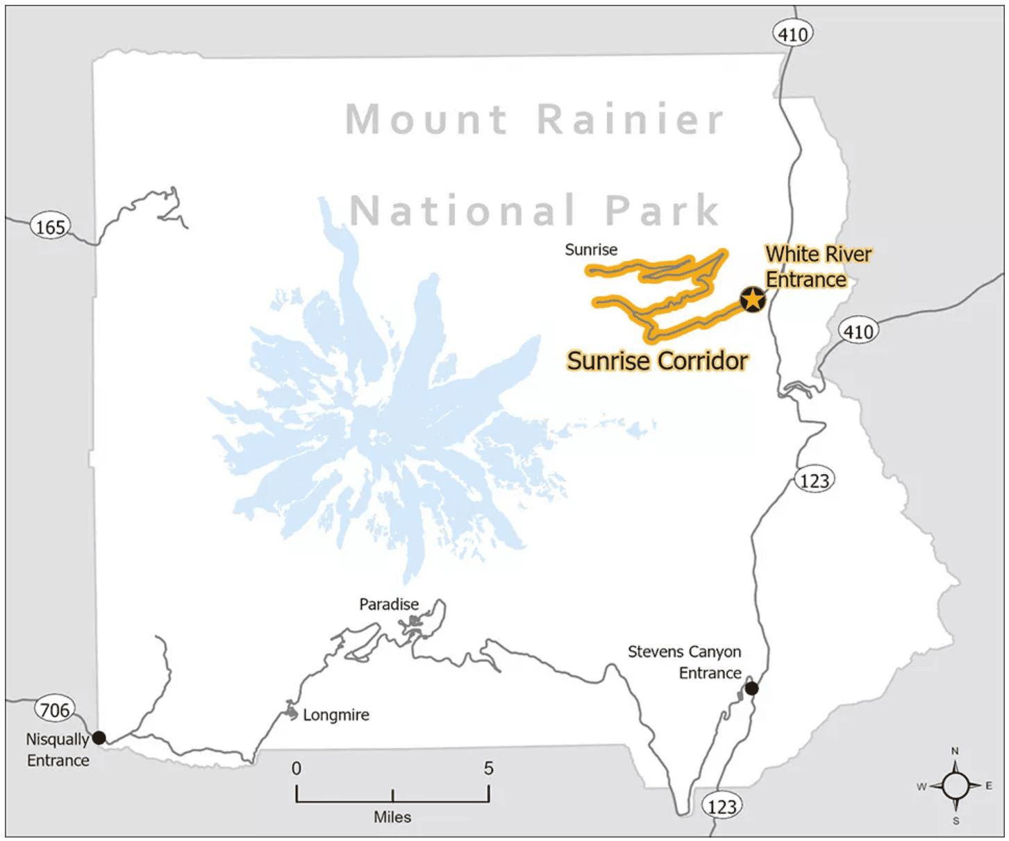 Sunrise Corridor Timed Entry Reservation System in Mount Rainier National Park Map - Image credit NPS